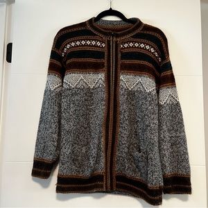Patterned Zip Up Alpaca Sweater